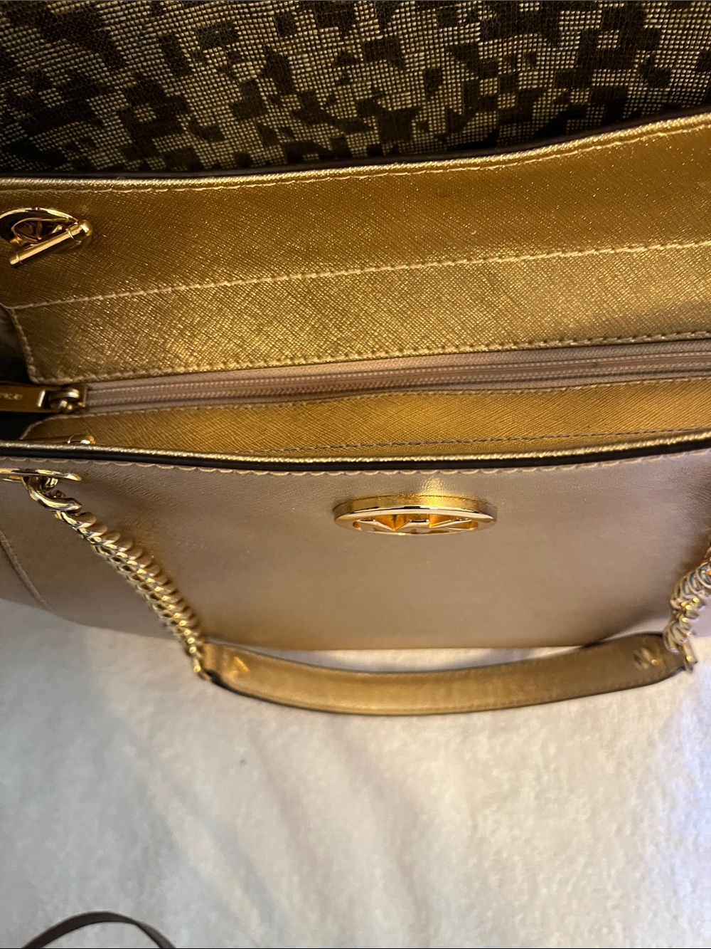 Michael Kors Metallic Gold Chain-Handle Tote W15” D10” - Picture 4 of 10